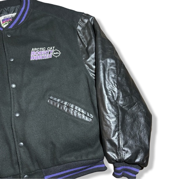 Vintage 90s Arctic Cat Bounty Hunter Wool & Leather Varsity Jacket - Picture 5 of 6